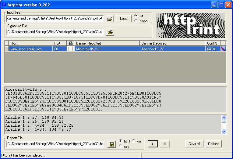 Httprint reveals real web server identities