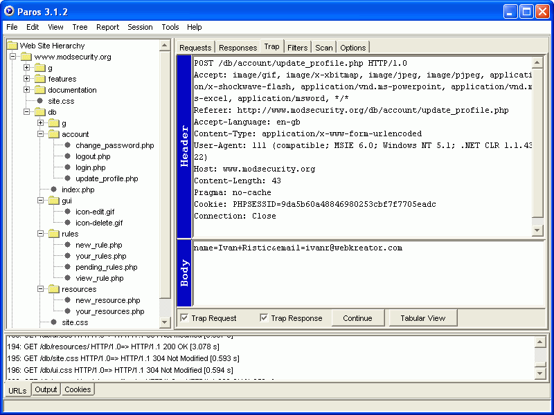 Paros allows for web site visualization